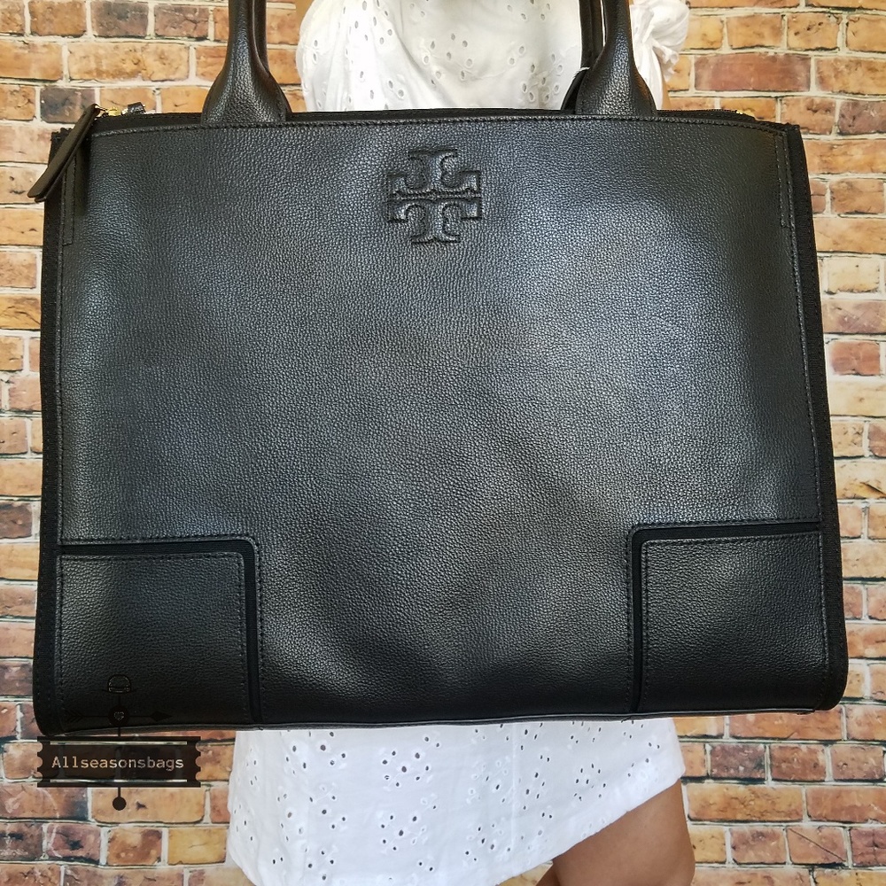 Tory burch ella canvas leather tote black LARGE